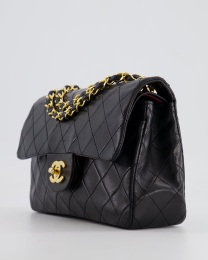 Chanel Vintage Black Small Classic Double Flap Bag in Lambskin Leather with 24k Gold Hardware