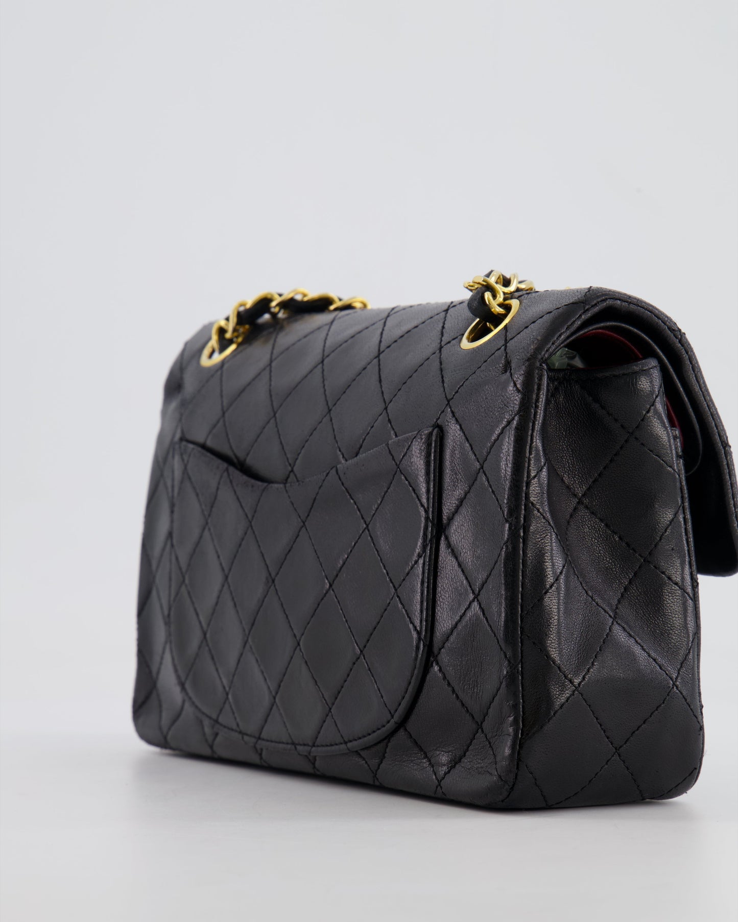 Chanel Vintage Black Small Classic Double Flap Bag in Lambskin Leather with 24k Gold Hardware