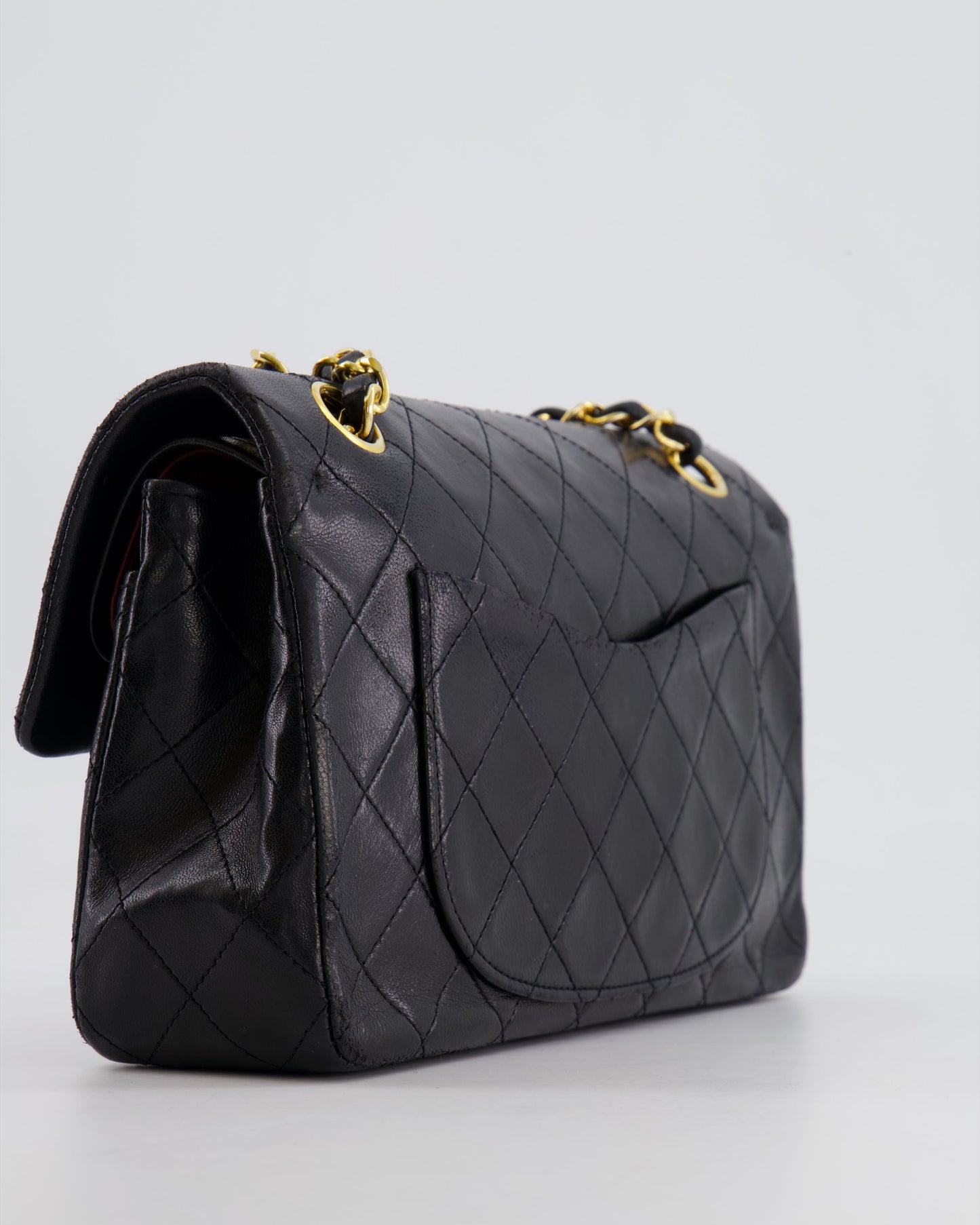 Chanel Vintage Black Small Classic Double Flap Bag in Lambskin Leather with 24k Gold Hardware
