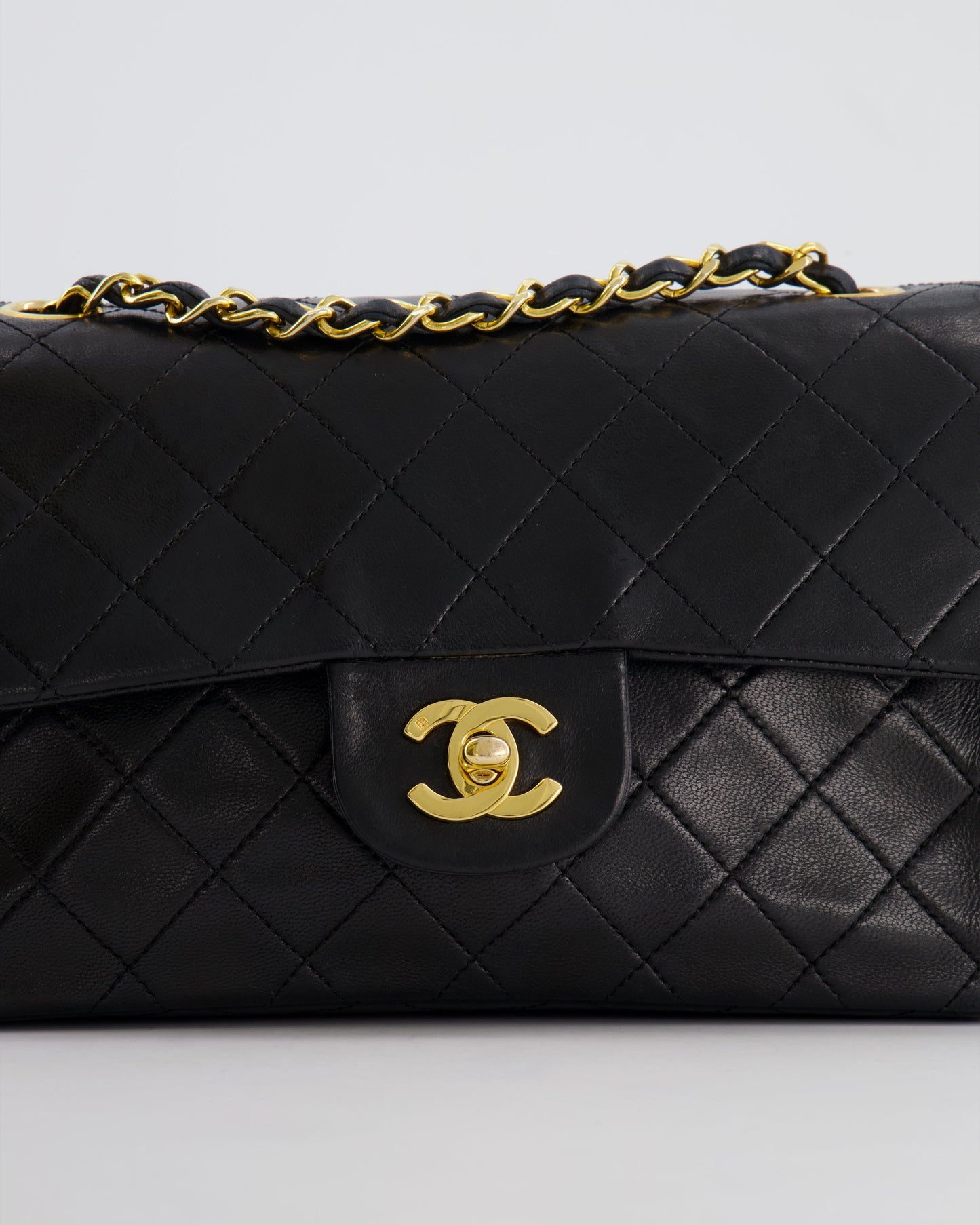 Chanel Vintage Black Small Classic Double Flap Bag in Lambskin Leather with 24k Gold Hardware