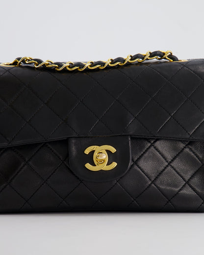 Chanel Vintage Black Small Classic Double Flap Bag in Lambskin Leather with 24k Gold Hardware