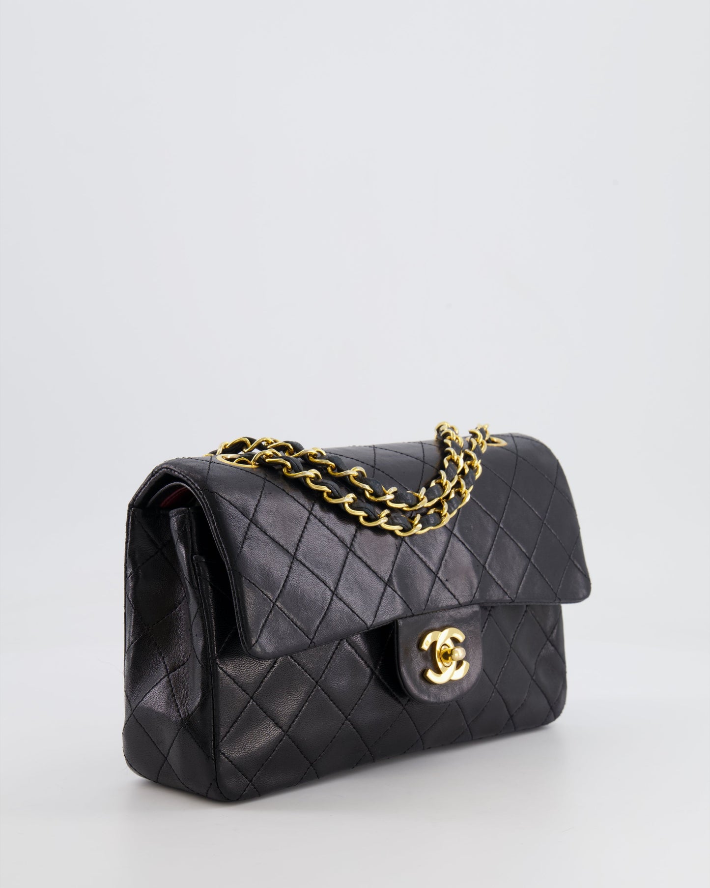 Chanel Vintage Black Small Classic Double Flap Bag in Lambskin Leather with 24k Gold Hardware