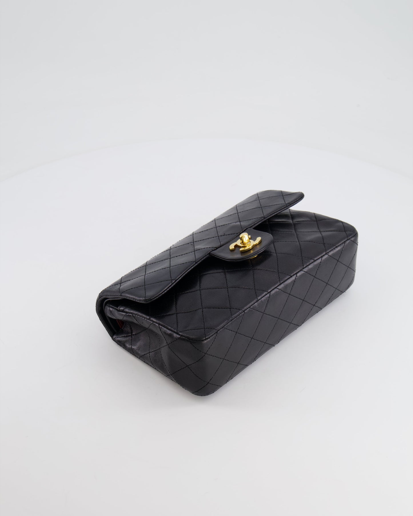 Chanel Vintage Black Small Classic Double Flap Bag in Lambskin Leather with 24k Gold Hardware