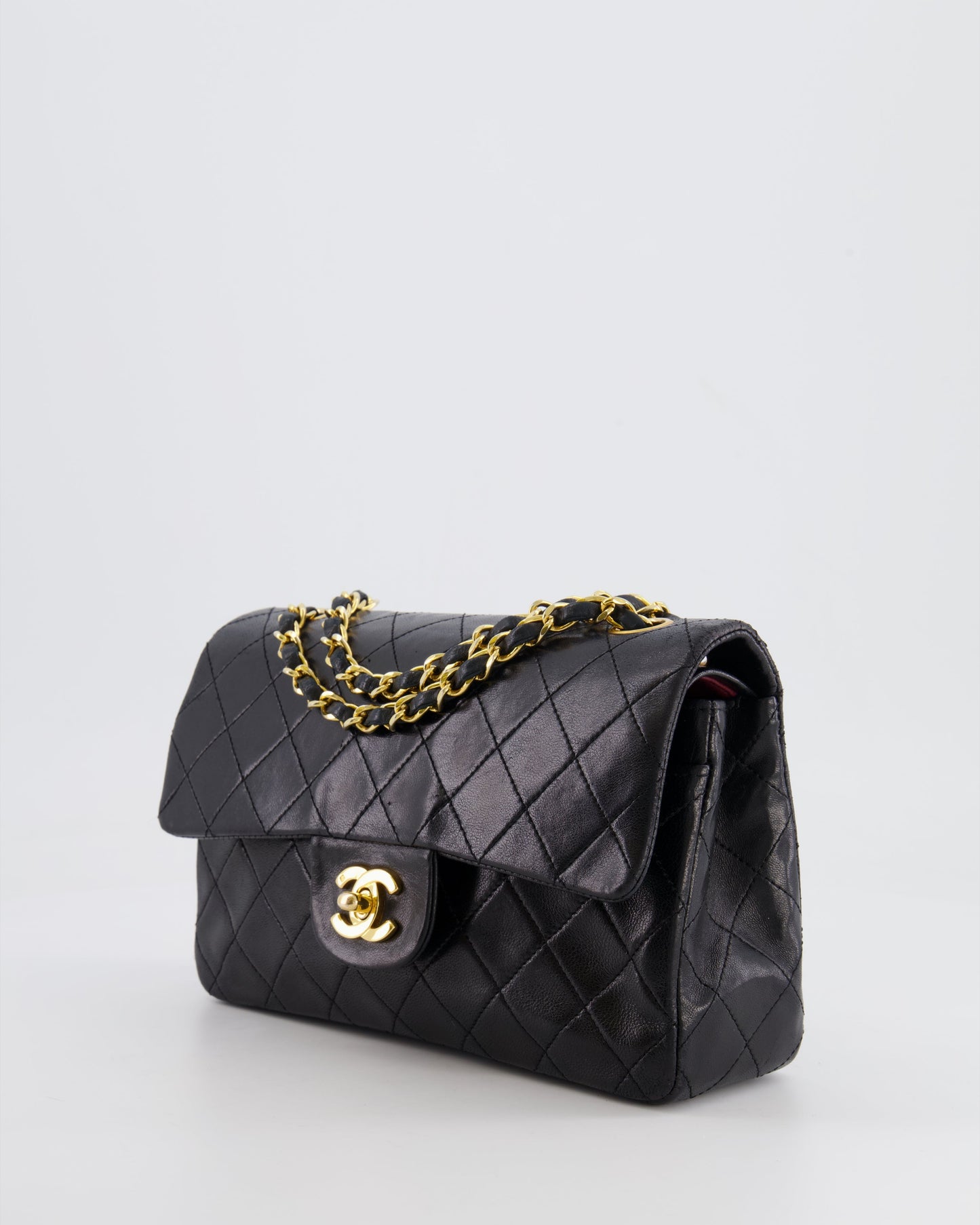 Chanel Vintage Black Small Classic Double Flap Bag in Lambskin Leather with 24k Gold Hardware
