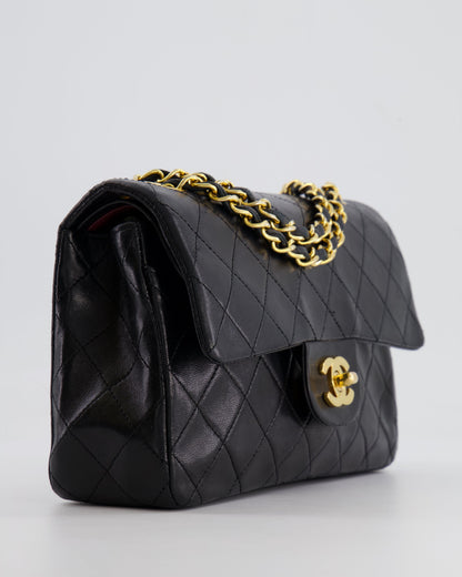 Chanel Vintage Black Small Classic Double Flap Bag in Lambskin Leather with 24k Gold Hardware