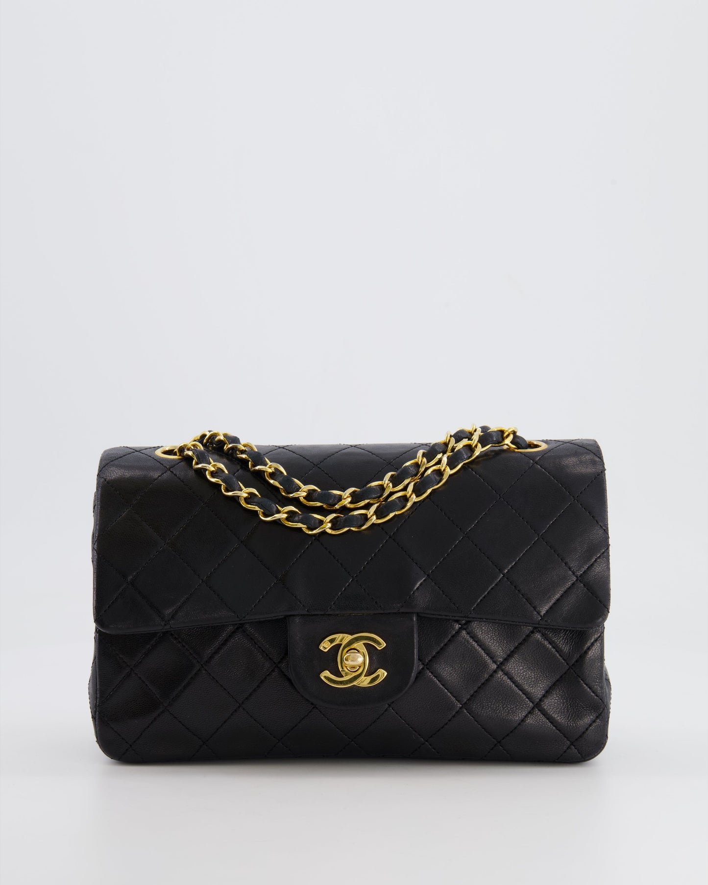 Chanel Vintage Black Small Classic Double Flap Bag in Lambskin Leather with 24k Gold Hardware