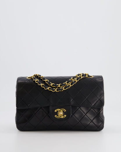 Chanel Vintage Black Small Classic Double Flap Bag in Lambskin Leather with 24k Gold Hardware