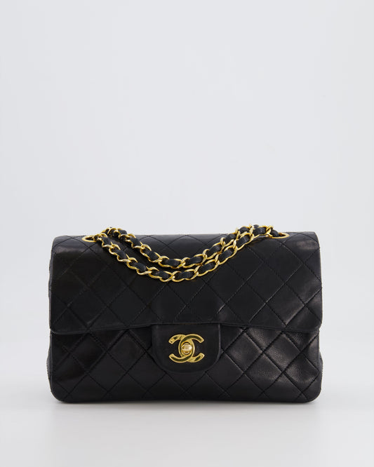 Chanel Vintage Black Small Classic Double Flap Bag in Lambskin Leather with 24k Gold Hardware