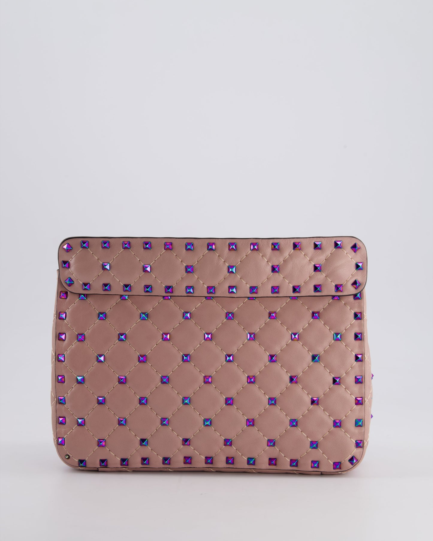 Valentino Pink Medium Rockstud Spike Top Handle Bag in Calfskin Leather with Rainbow Studs & Chain Detail RRP £2,450