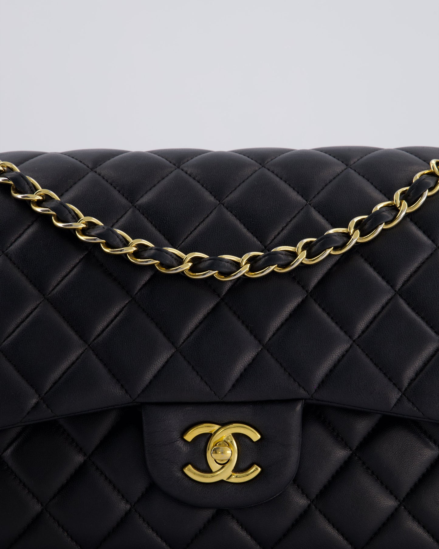 *FIRE PRICE* Chanel Black Jumbo Classic Double Flap Bag in Lambskin Leather with Gold Hardware