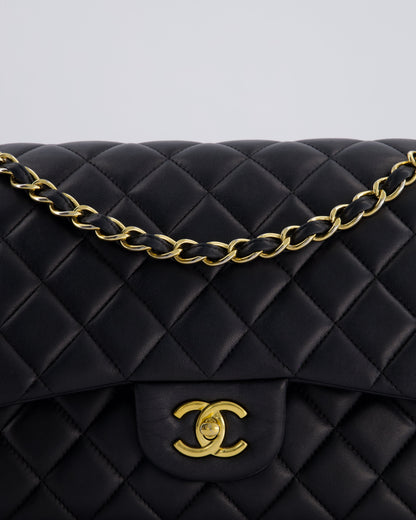 *FIRE PRICE* Chanel Black Jumbo Classic Double Flap Bag in Lambskin Leather with Gold Hardware