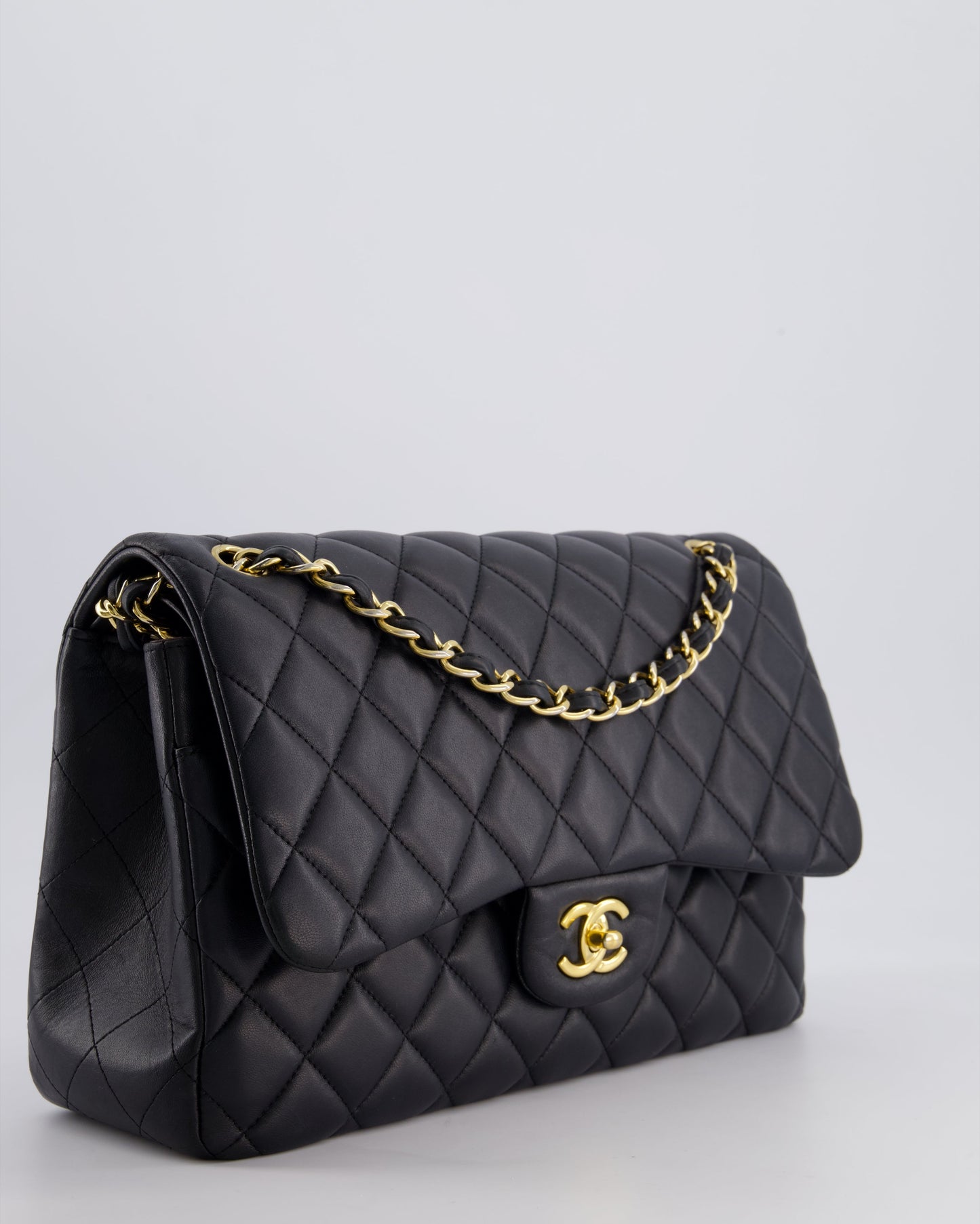 *FIRE PRICE* Chanel Black Jumbo Classic Double Flap Bag in Lambskin Leather with Gold Hardware