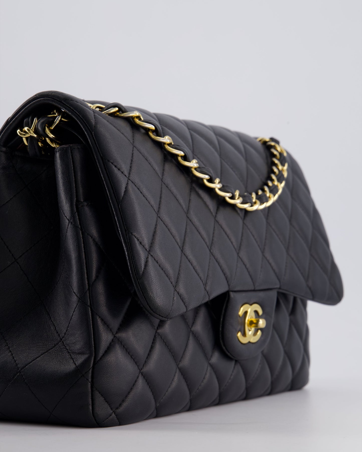 *FIRE PRICE* Chanel Black Jumbo Classic Double Flap Bag in Lambskin Leather with Gold Hardware