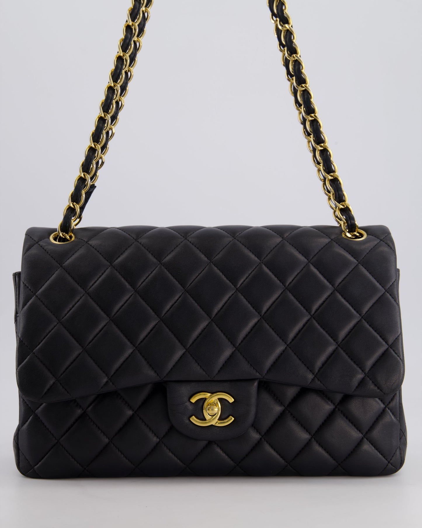 *FIRE PRICE* Chanel Black Jumbo Classic Double Flap Bag in Lambskin Leather with Gold Hardware