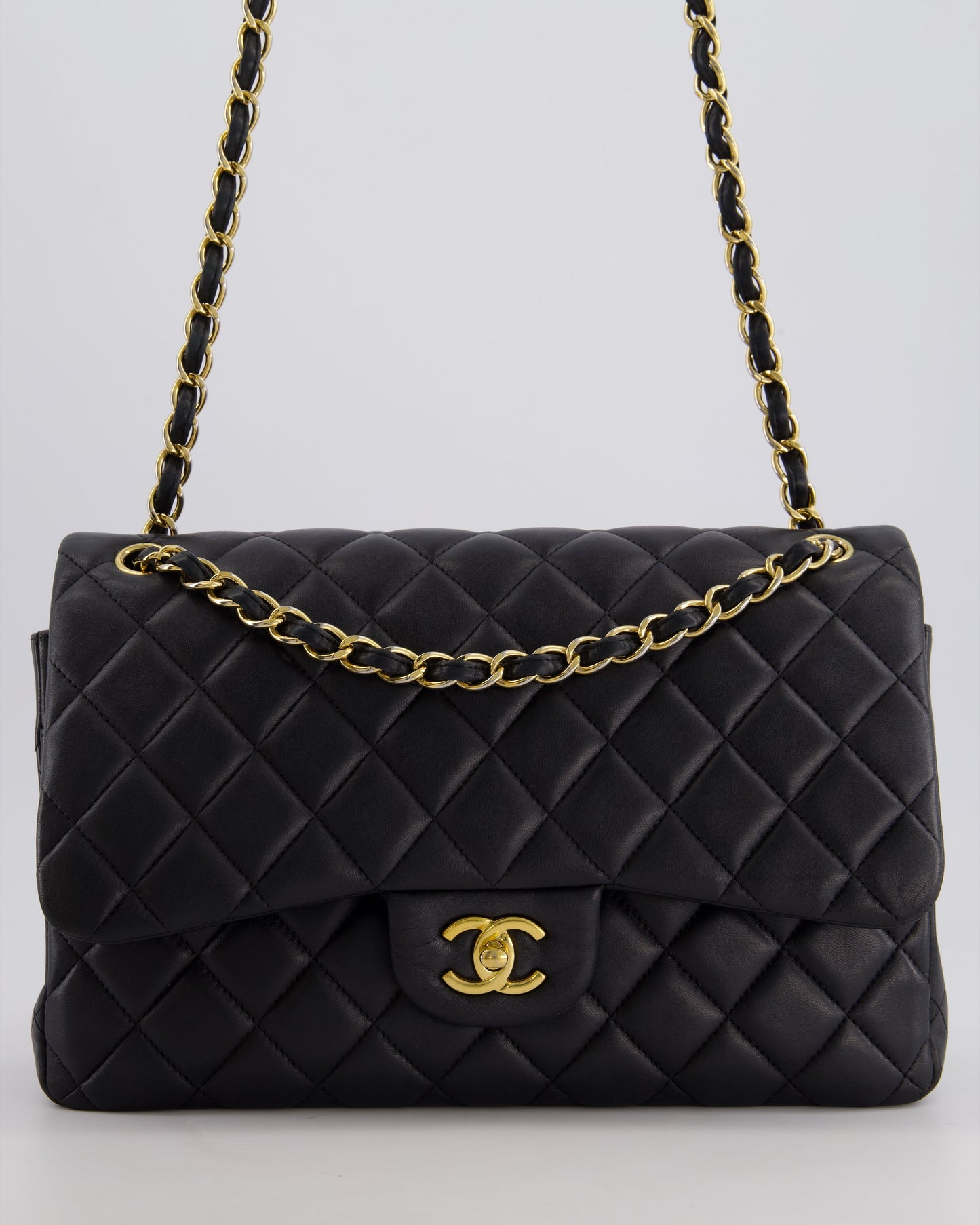 *FIRE PRICE* Chanel Black Jumbo Classic Double Flap Bag in Lambskin Leather with Gold Hardware