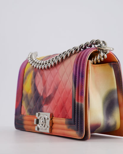 Chanel 14/S Pink Flower Power Quilted CC Lambskin Medium Boy Bag with Polished Silver Hardware