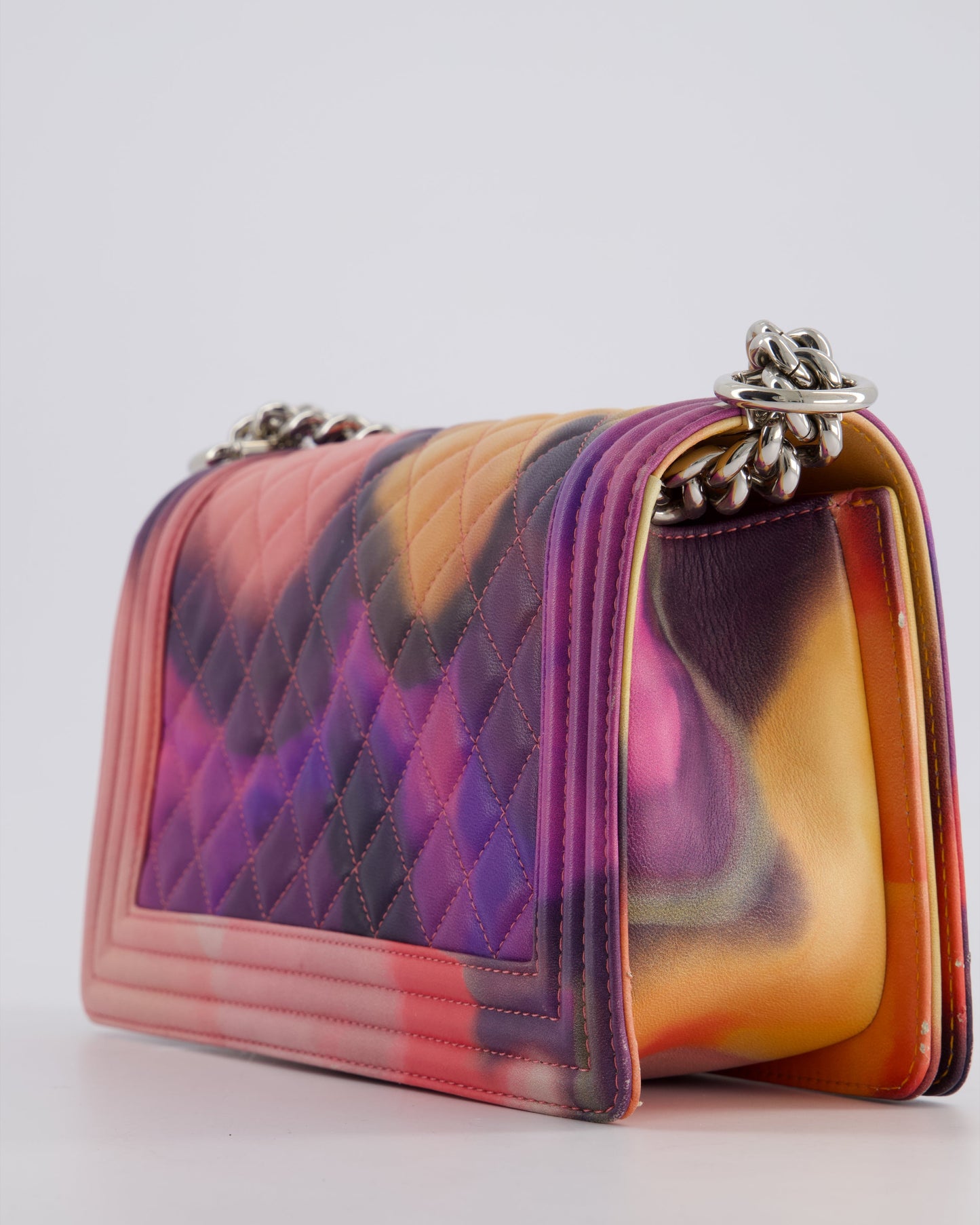 Chanel 14/S Pink Flower Power Quilted CC Lambskin Medium Boy Bag with Polished Silver Hardware