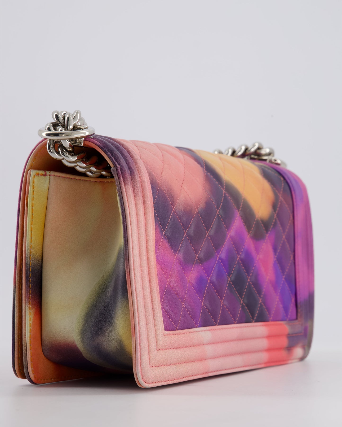 Chanel 14/S Pink Flower Power Quilted CC Lambskin Medium Boy Bag with Polished Silver Hardware