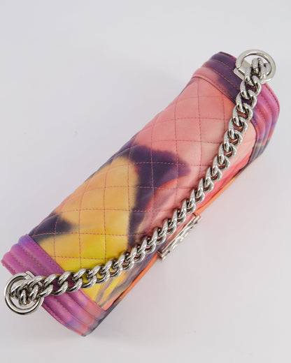 Chanel 14/S Pink Flower Power Quilted CC Lambskin Medium Boy Bag with Polished Silver Hardware