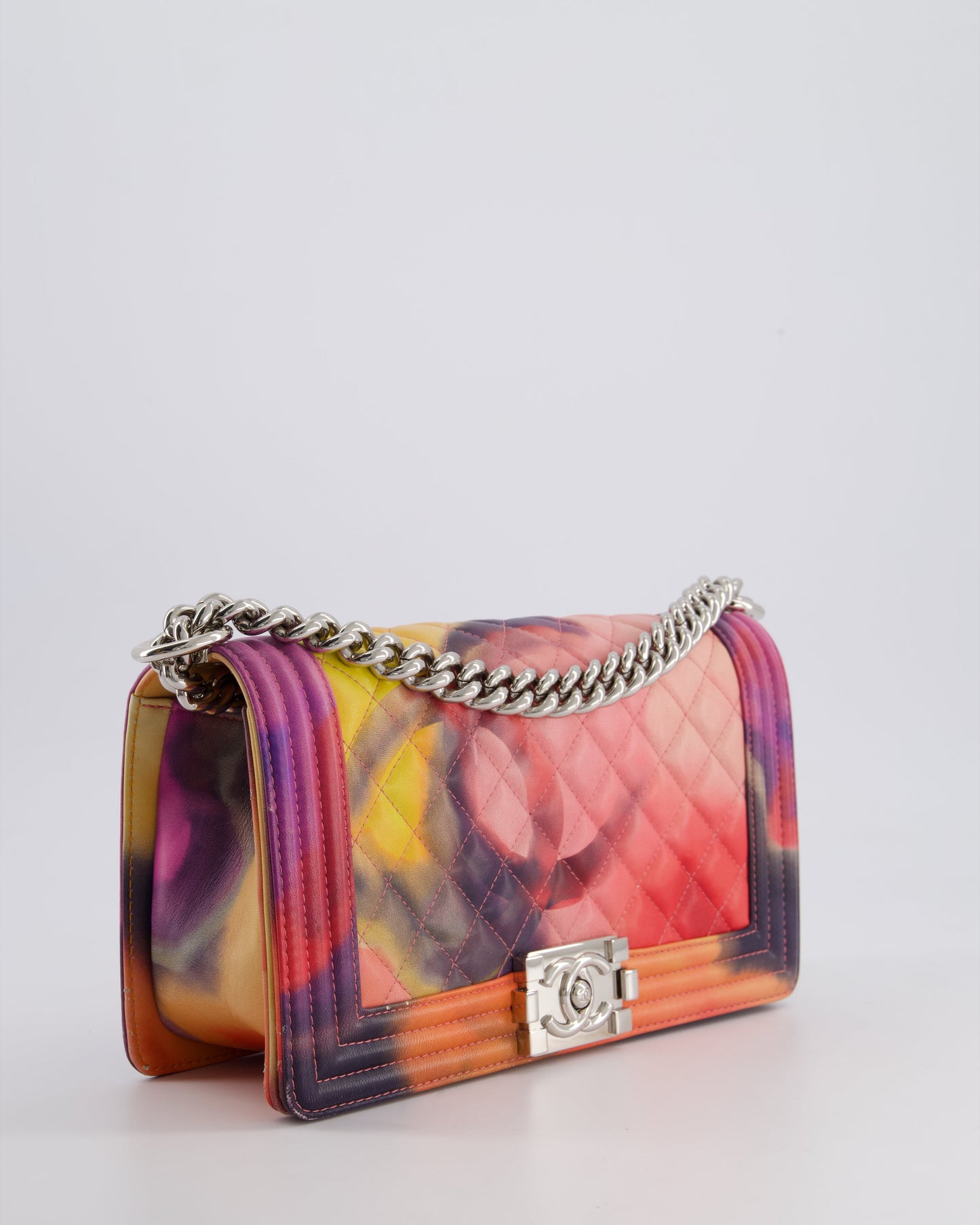 Chanel 14/S Pink Flower Power Quilted CC Lambskin Medium Boy Bag with Polished Silver Hardware