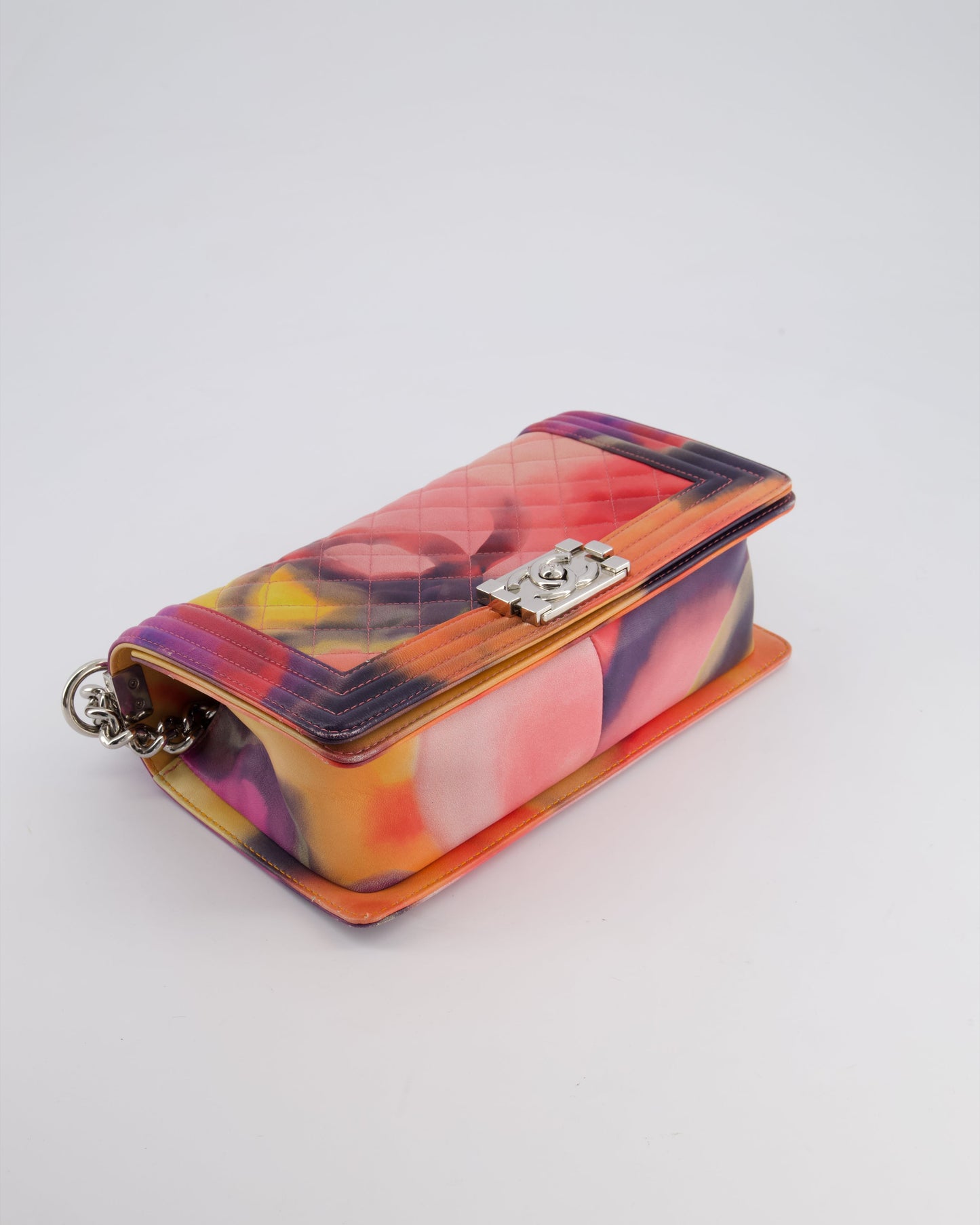 Chanel 14/S Pink Flower Power Quilted CC Lambskin Medium Boy Bag with Polished Silver Hardware