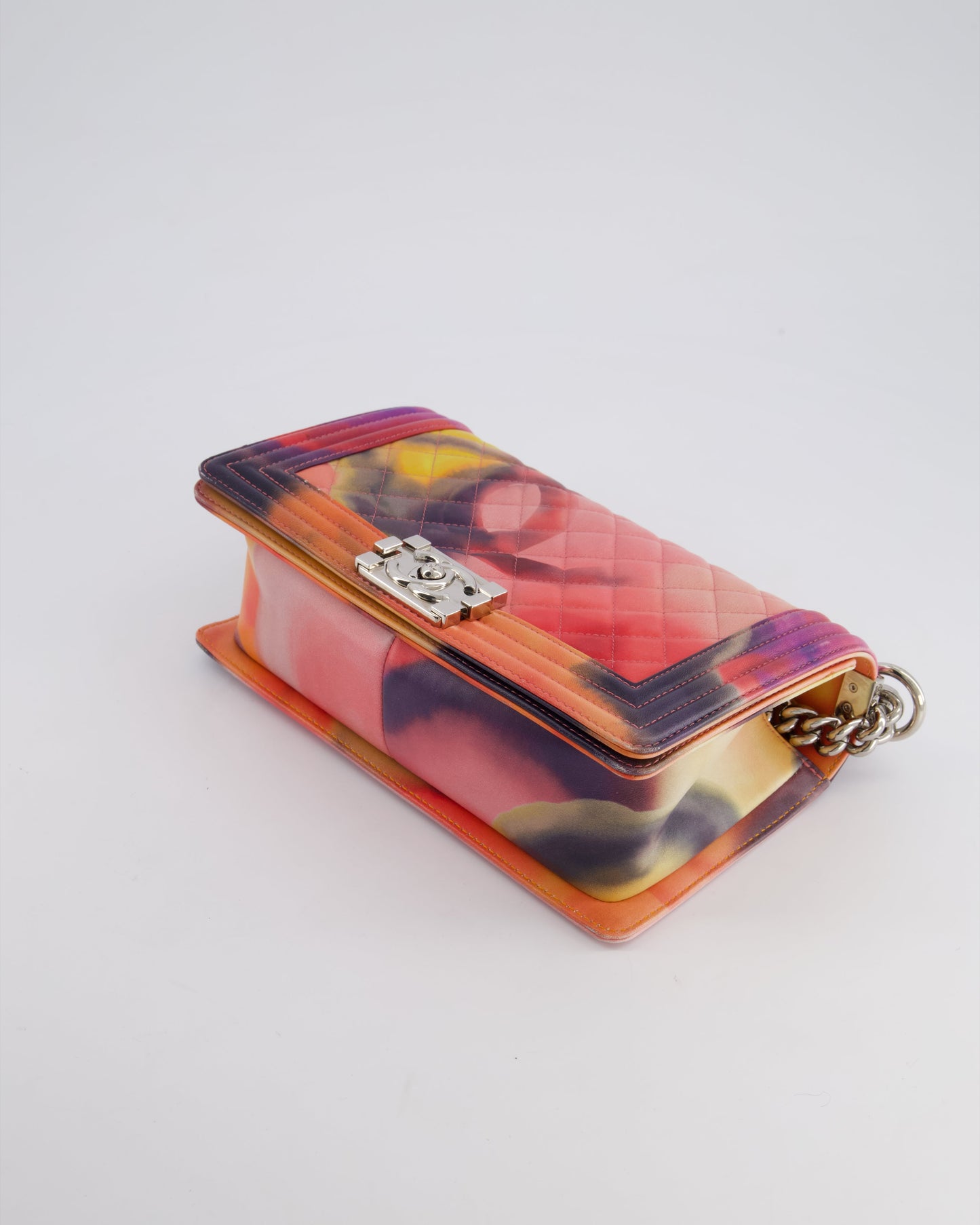 Chanel 14/S Pink Flower Power Quilted CC Lambskin Medium Boy Bag with Polished Silver Hardware