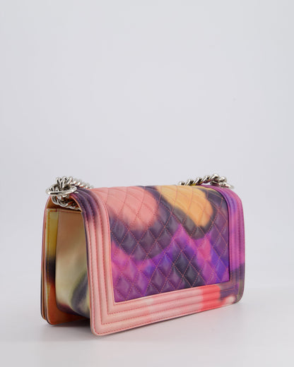 Chanel 14/S Pink Flower Power Quilted CC Lambskin Medium Boy Bag with Polished Silver Hardware
