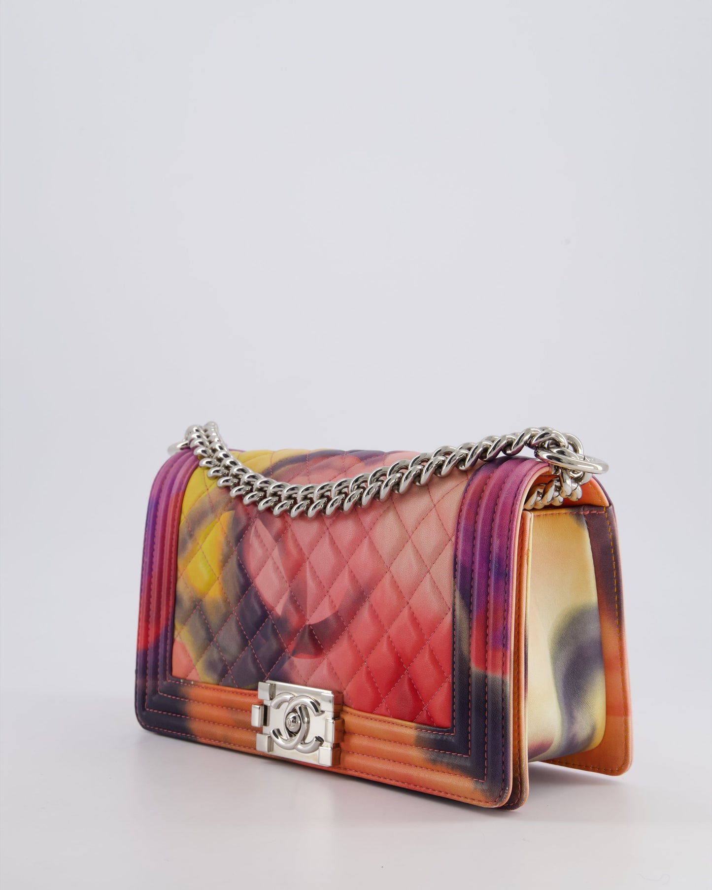 Chanel 14/S Pink Flower Power Quilted CC Lambskin Medium Boy Bag with Polished Silver Hardware