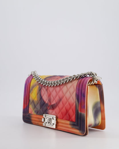 Chanel 14/S Pink Flower Power Quilted CC Lambskin Medium Boy Bag with Polished Silver Hardware