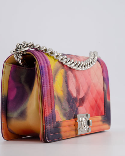 Chanel 14/S Pink Flower Power Quilted CC Lambskin Medium Boy Bag with Polished Silver Hardware