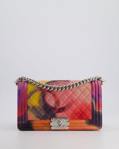 Chanel 14/S Pink Flower Power Quilted CC Lambskin Medium Boy Bag with Polished Silver Hardware