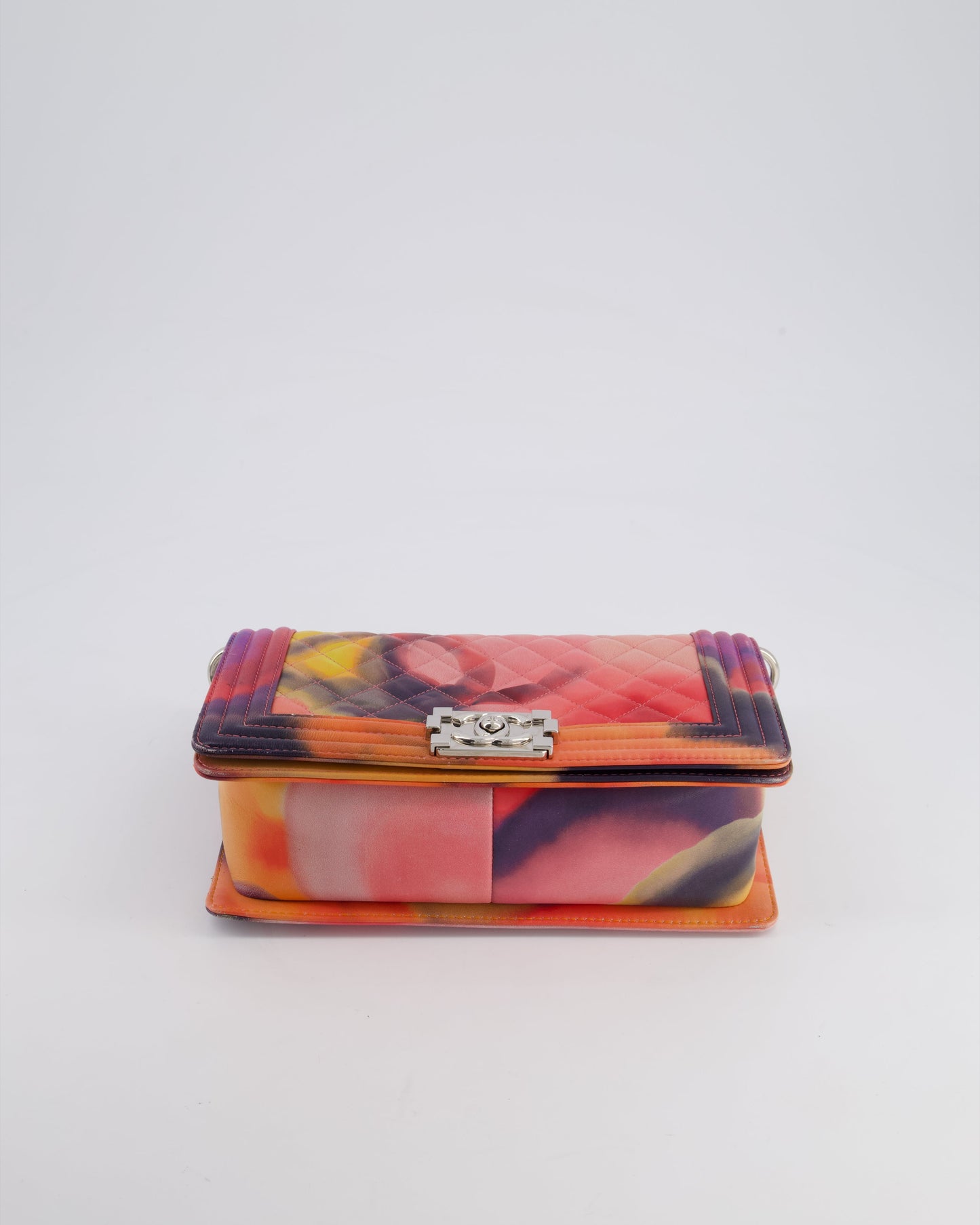 Chanel 14/S Pink Flower Power Quilted CC Lambskin Medium Boy Bag with Polished Silver Hardware