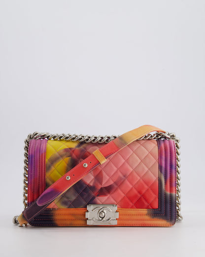 Chanel 14/S Pink Flower Power Quilted CC Lambskin Medium Boy Bag with Polished Silver Hardware