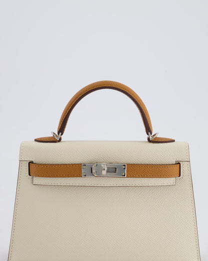 Hermès HSS Mini Kelly II 20cm Bag In Craie and Gold Epsom Leather with Palladium Hardware