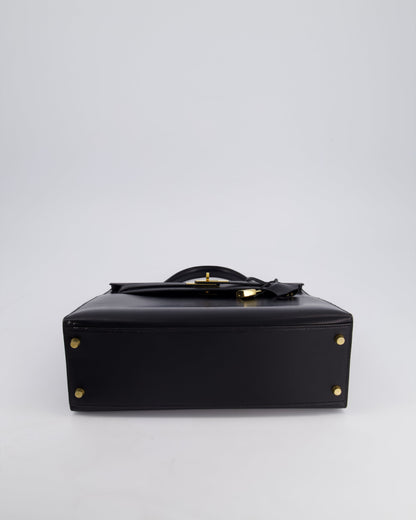 Hermès Vintage Kelly 32cm Sellier Bag in Noir Box Calf Leather with Gold Hardware