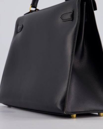 Hermès Vintage Kelly 32cm Sellier Bag in Noir Box Calf Leather with Gold Hardware