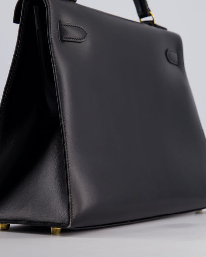Hermès Vintage Kelly 32cm Sellier Bag in Noir Box Calf Leather with Gold Hardware