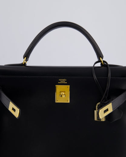 Hermès Vintage Kelly 32cm Sellier Bag in Noir Box Calf Leather with Gold Hardware