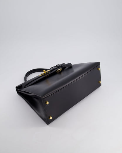 Hermès Vintage Kelly 32cm Sellier Bag in Noir Box Calf Leather with Gold Hardware