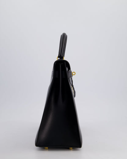 Hermès Vintage Kelly 32cm Sellier Bag in Noir Box Calf Leather with Gold Hardware