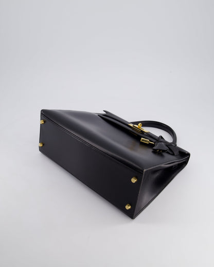 Hermès Vintage Kelly 32cm Sellier Bag in Noir Box Calf Leather with Gold Hardware