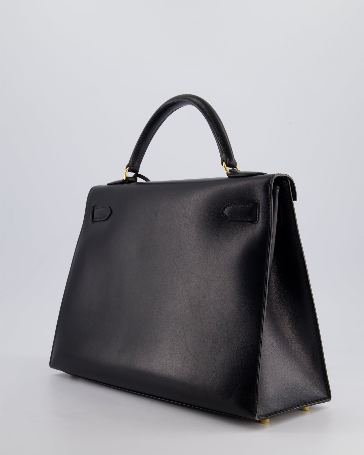 Hermès Vintage Kelly 32cm Sellier Bag in Noir Box Calf Leather with Gold Hardware