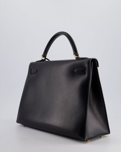 Hermès Vintage Kelly 32cm Sellier Bag in Noir Box Calf Leather with Gold Hardware