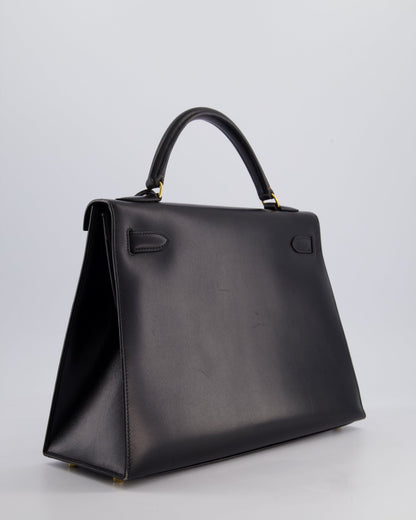Hermès Vintage Kelly 32cm Sellier Bag in Noir Box Calf Leather with Gold Hardware