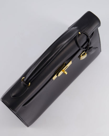 Hermès Vintage Kelly 32cm Sellier Bag in Noir Box Calf Leather with Gold Hardware