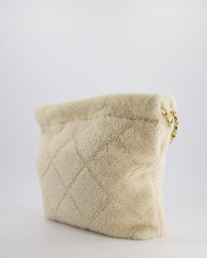 Chanel 24/K Beige Large 22 Shearling Bag with Champagne Gold Hardware