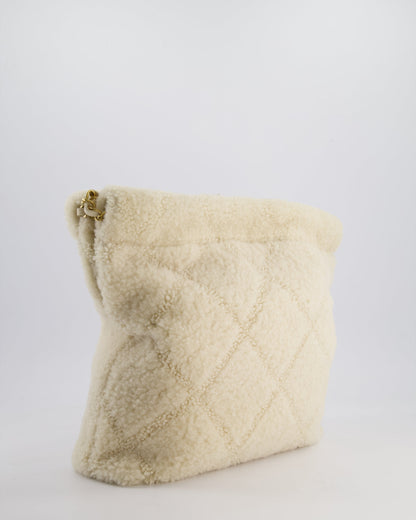 Chanel 24/K Beige Large 22 Shearling Bag with Champagne Gold Hardware