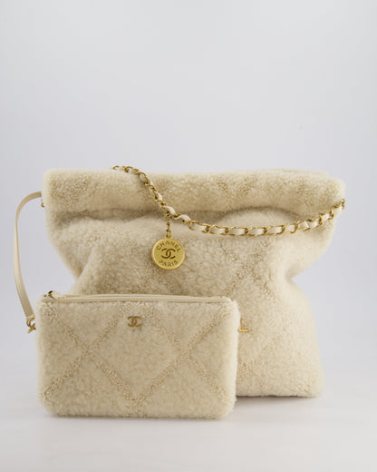 Chanel 24/K Beige Large 22 Shearling Bag with Champagne Gold Hardware