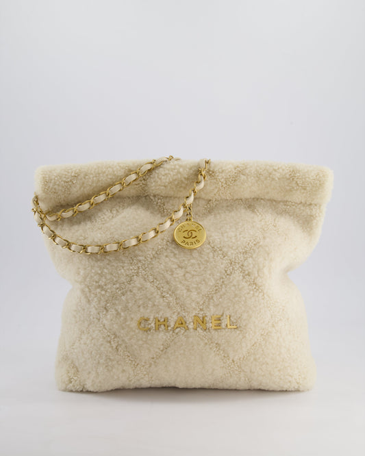 Chanel 24/K Beige Large 22 Shearling Bag with Champagne Gold Hardware