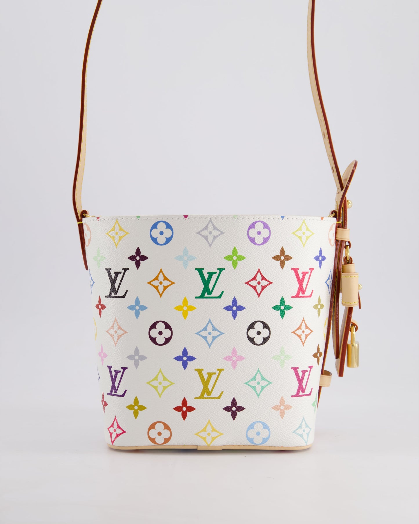 *NEW* Louis Vuitton X Takashi Murakami All In BB Bag in White Coated Canvas & Calfskin Leather with Gold Hardware